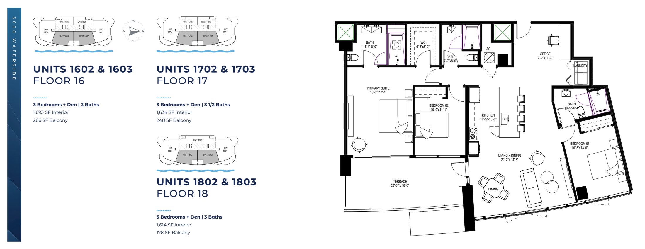Waterside Floorplans 1602:1603:1702:1703:1802:1803
