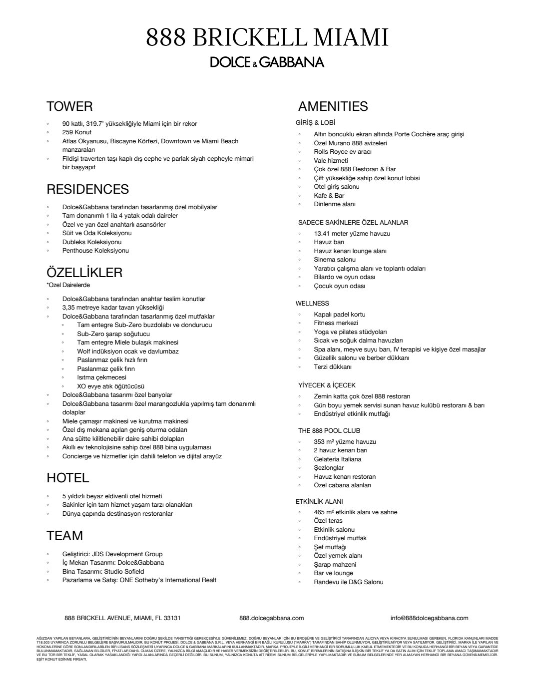 Tur Fact Sheet 888 Brickell, Dolce Gabbana