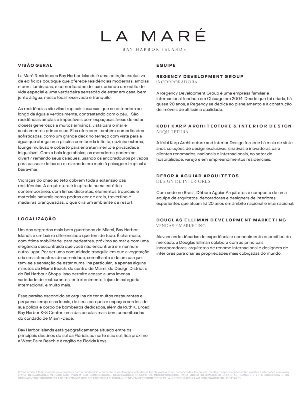 La Mare Fact Sheet Regency Collection Portuguese