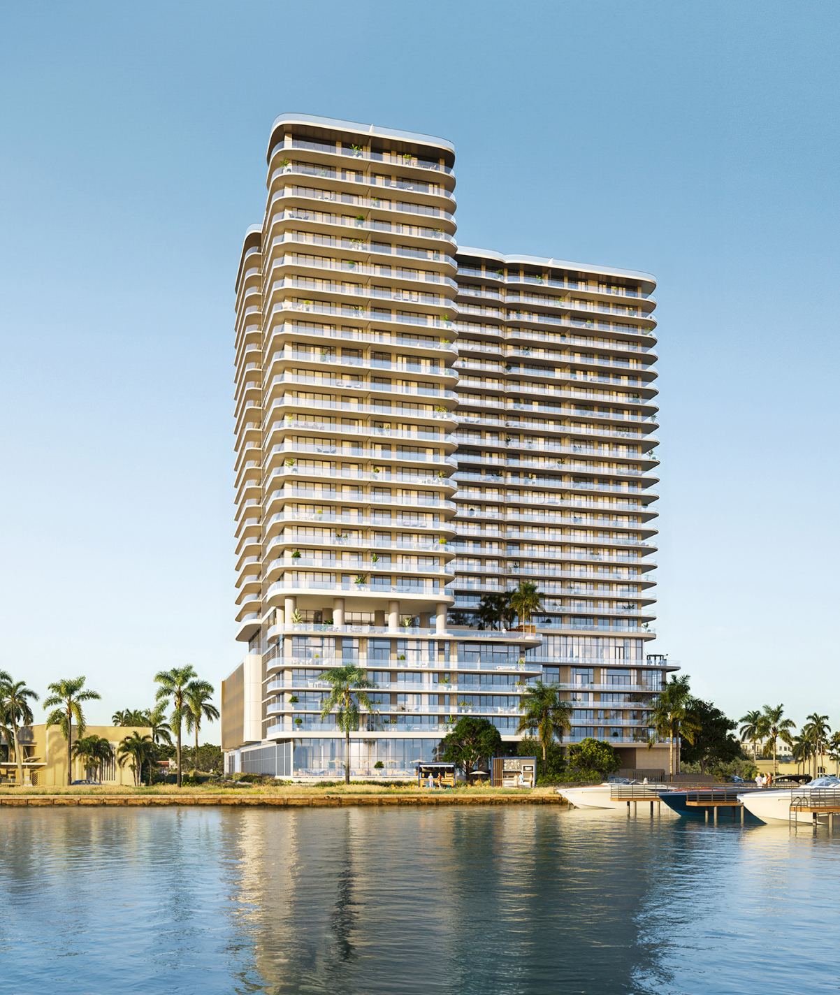 Olara Residences new construction condo project exterior North Flagler waterfront, West Palm Beach, FL