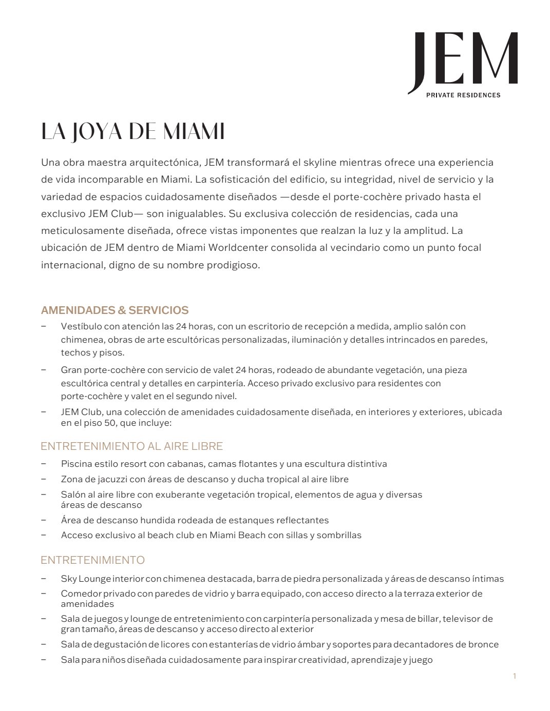 Jem Private Residences Fact Sheet Spanish
