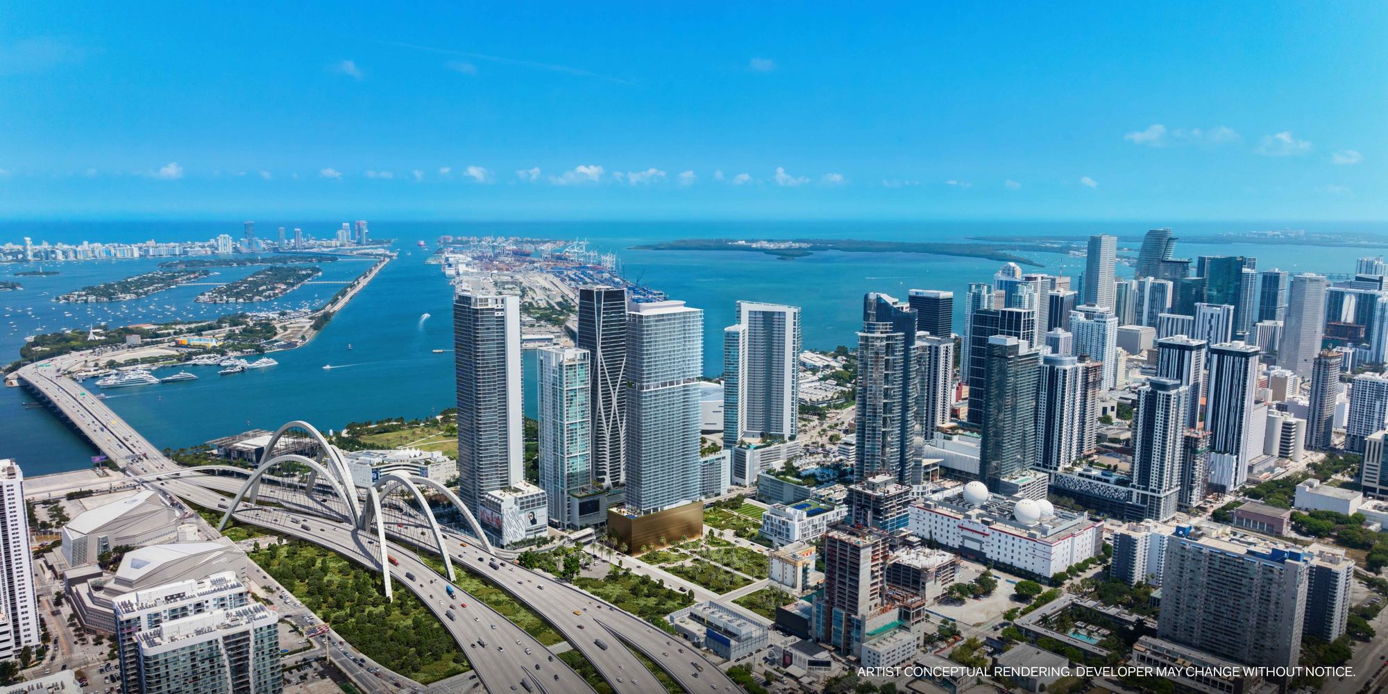 The JEM Miami Worldcenter and Downtown Miami Aerial