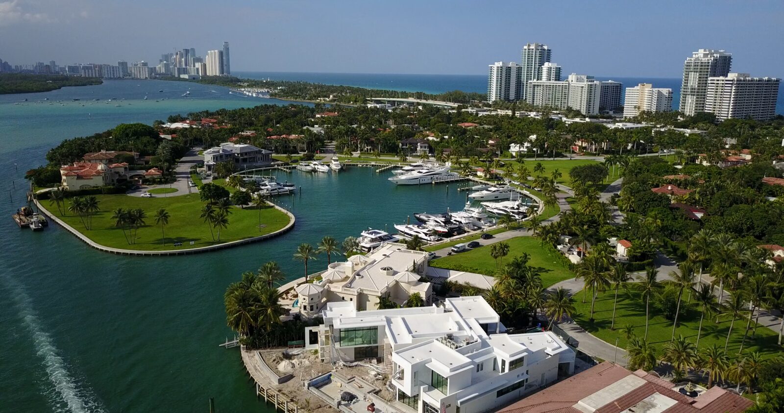 South Florida waterfront homes, marina, and coastal skyline